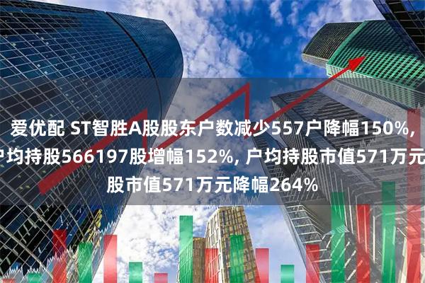 爱优配 ST智胜A股股东户数减少557户降幅150%, 流通A股户均持股566197股增幅152%, 户均持股市值571万元降幅264%